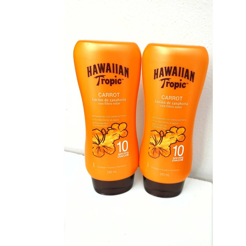 2 x Hawaiian Tropic Carrot Lotion Sunscreen SPF 10 240 mL (8.11 Oz) Hard to Find